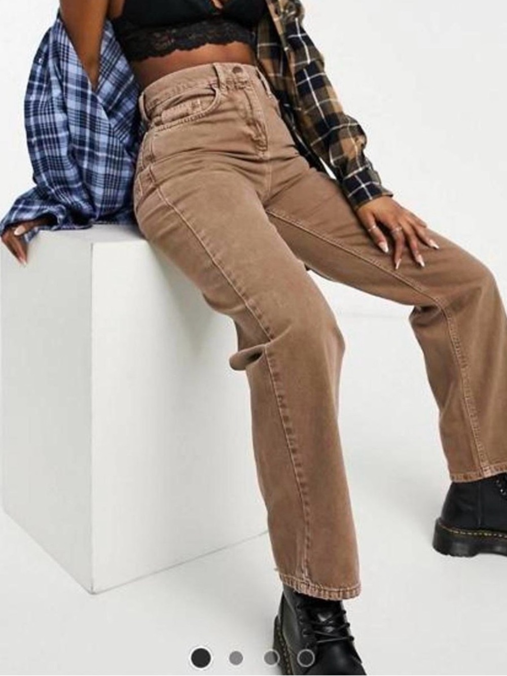 90s Inspired Straight Leg High Waisted Relaxed Brown Jeans 100% Cotton 34W Lg